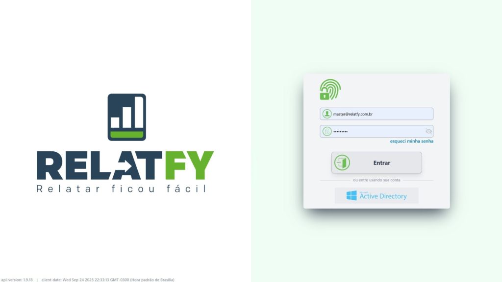Tela de login da plataforma Relatfy, sistema digital para gestão e relatórios ESG e de sustentabilidade.